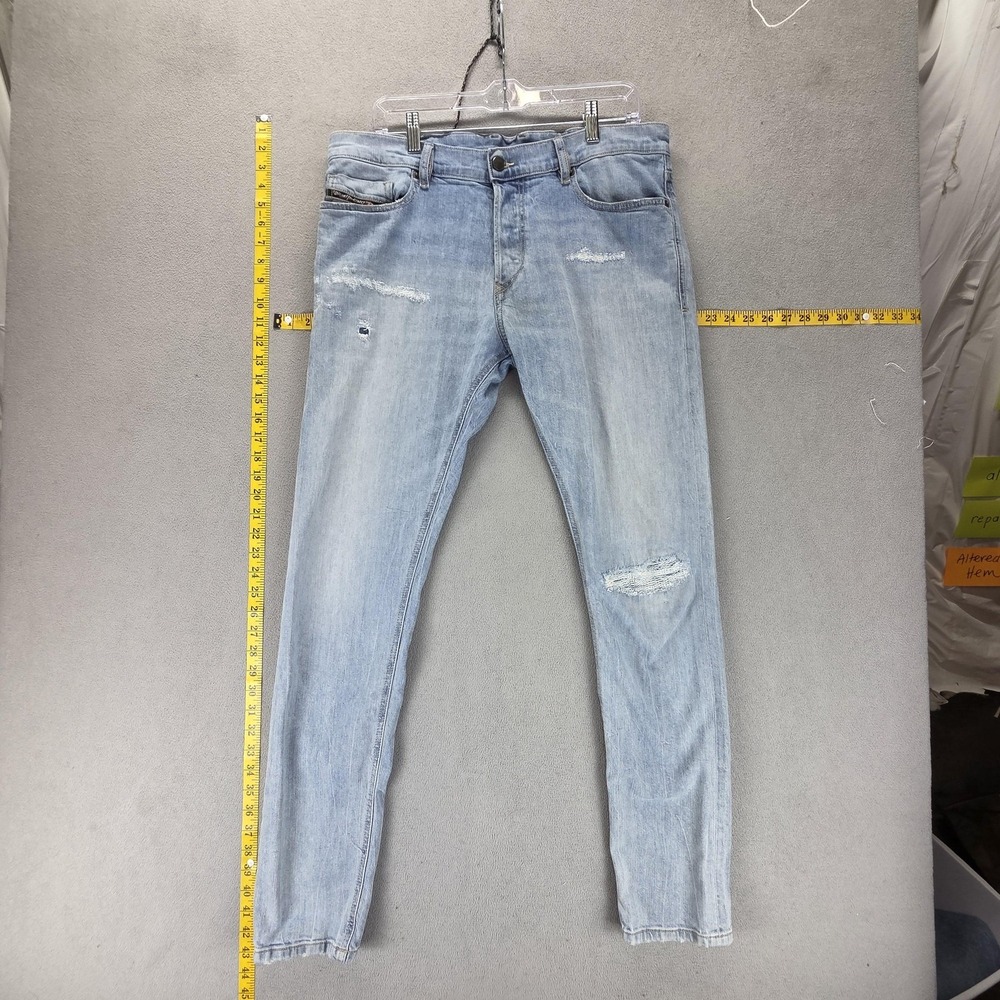 Diesel‎ Jeans Mens 34x32 Blue Tepphar-X Light Wash Slim Carrot Distressed 0095V